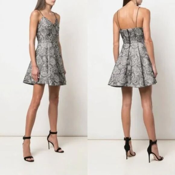 Alice + Olivia Dresses & Skirts - Alice + Olivia A-Line Dress Silver Printed Sleeveless with V-Neck Exposed Zip Cl